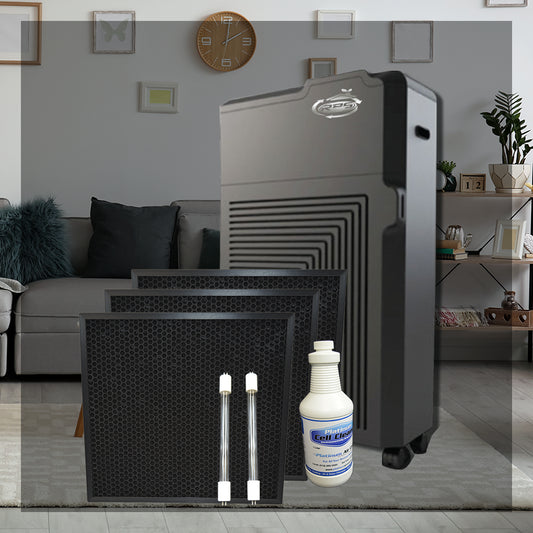RPS / RespirAide yearly maintenance kit: 3 carbon filters, 2 ultra-violet bulbs, and Platinum Cell Cleaner